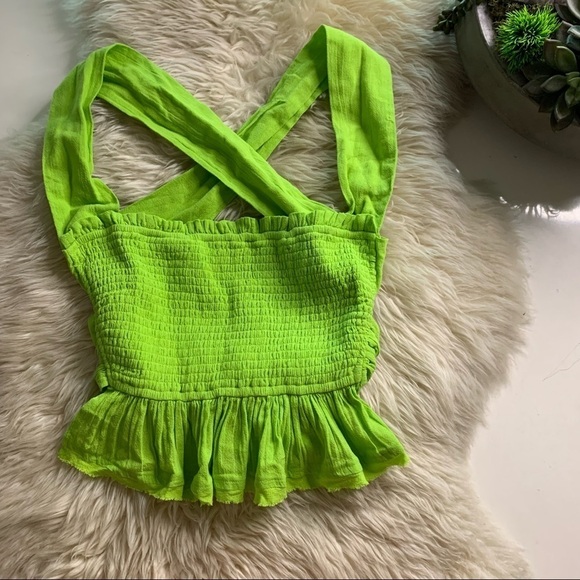 Free people Y2K neon now green Rouched open tie back  Ruffle hem crop top - Picture 8 of 8
